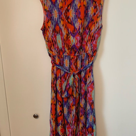 Like New Emma & Michele Ruffle Waist Tie Colourful Midi Dress Size 10 - Picture 3 of 6